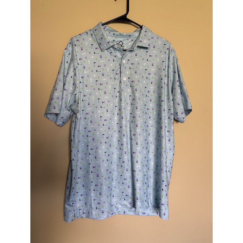 2 Deolax Polo Shirt Mens Large Cocktail Print Blue Golf Performance Stretch - Picture 10 of 16